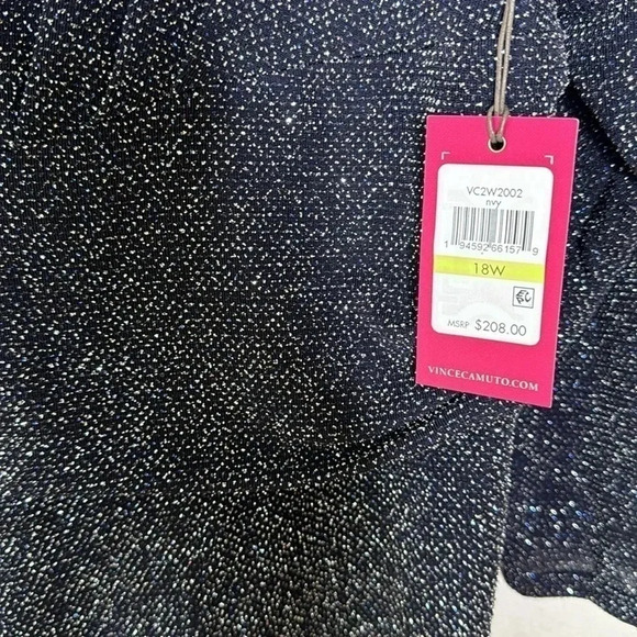 VINCE CAMUTO Gown plus size 16w Navy Metallic Threaded Long Sleeve NWT - Picture 8 of 8